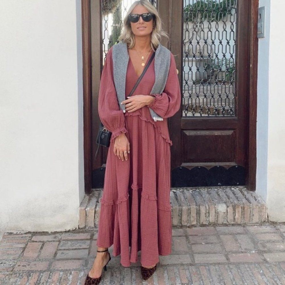 ZARA Midi Dress Cotton Voluminous New - Picture 2 of 5